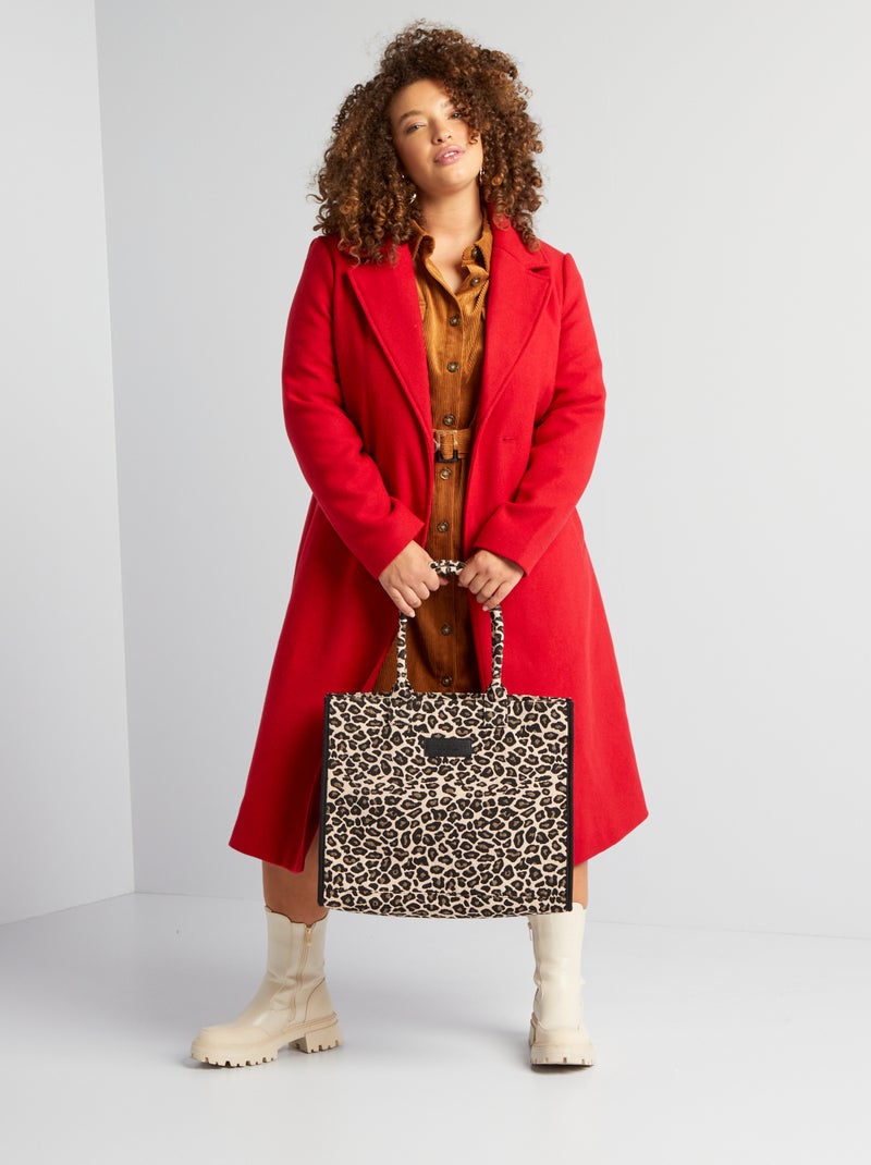 Lange jas met knoopceintuur ROOD - Kiabi