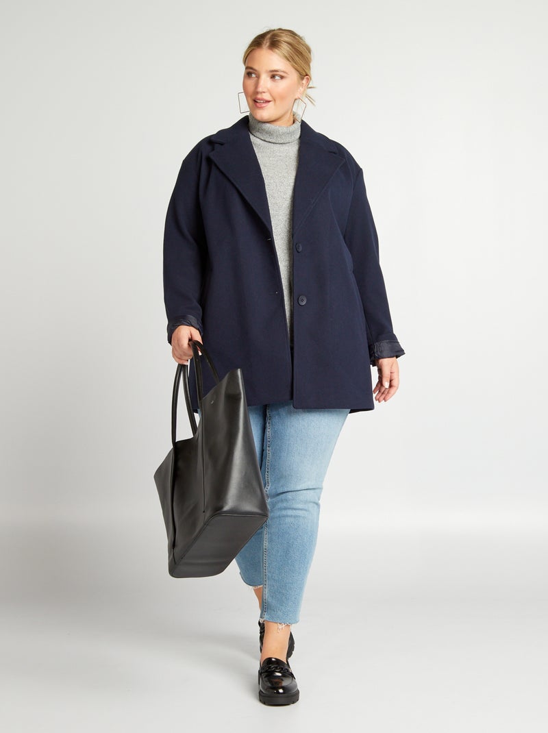 Lange jas met reverskraag BLAUW - Kiabi