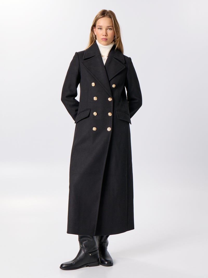 Lange jas met wol-look Zwart - Kiabi