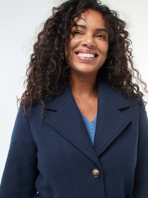 Lange jas met woleffect en ceintuur - Kiabi