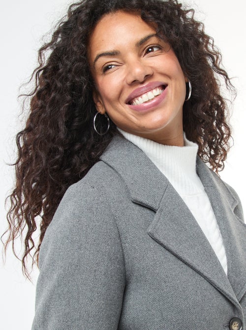 Lange jas met woleffect en ceintuur - Kiabi