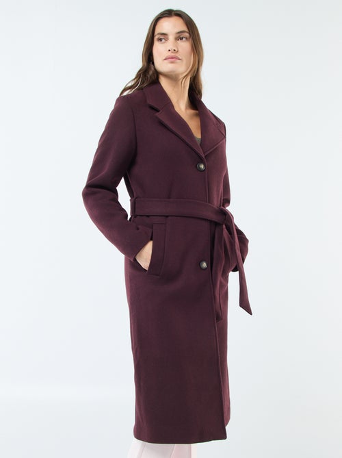 Lange jas met woleffect en ceintuur - Kiabi