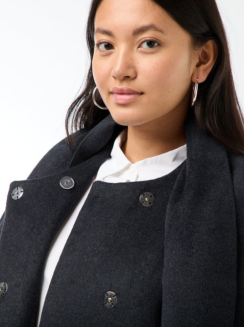 Lange jas met woleffect en ronde hals met gestikte sjaal - Kiabi