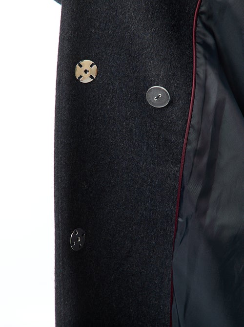 Lange jas met woleffect en ronde hals met gestikte sjaal - Kiabi