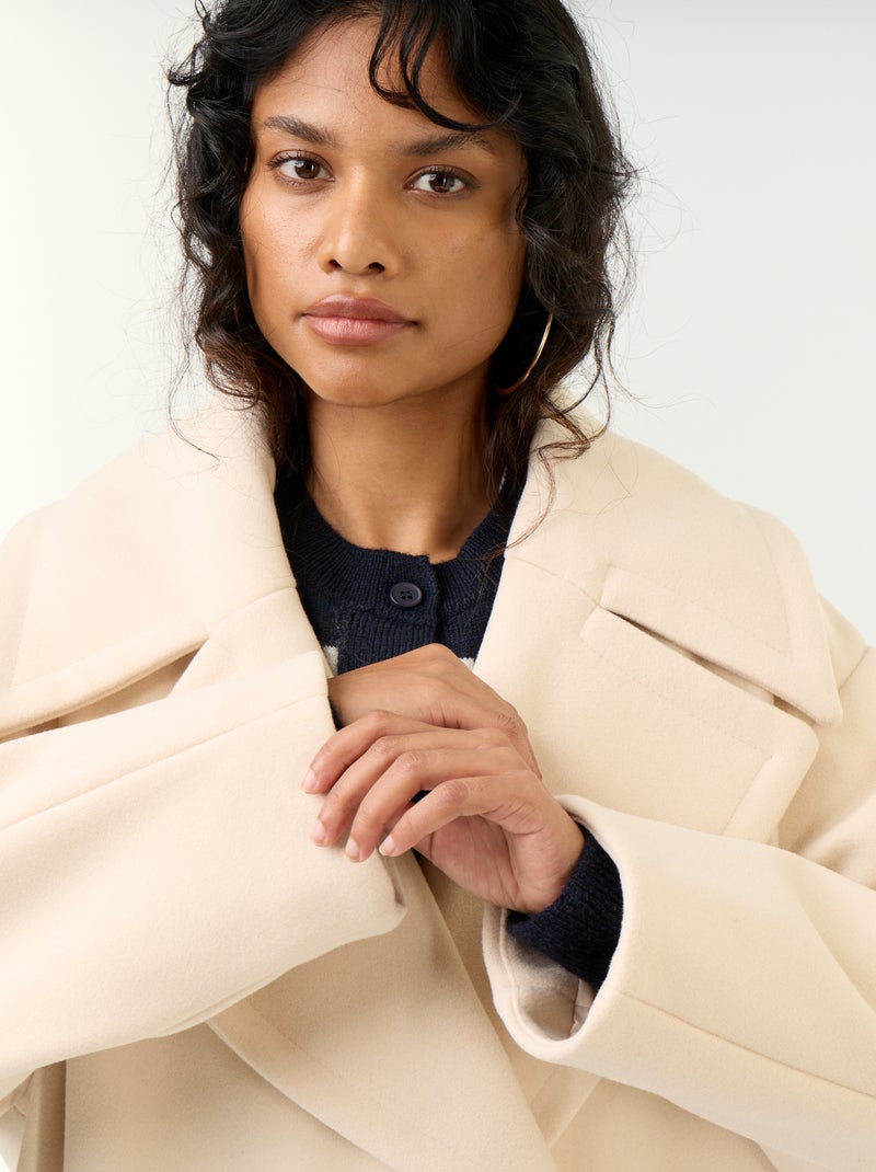 Lange jas met wollook Biege - Kiabi