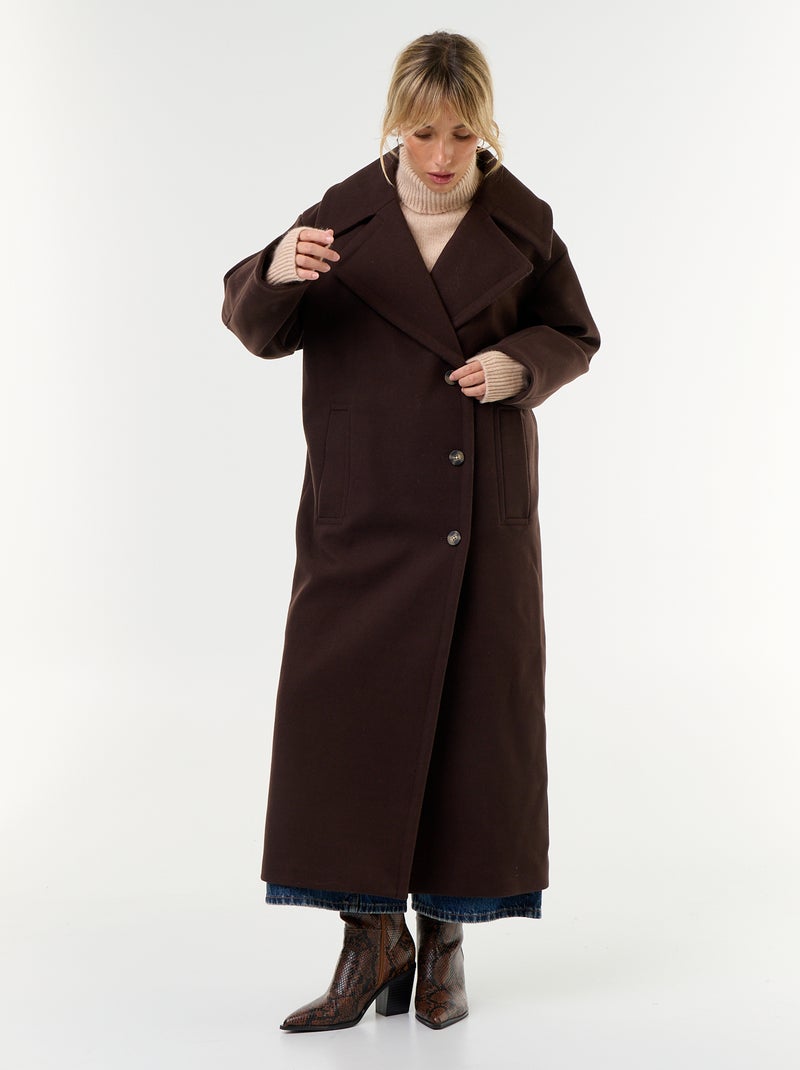 Lange jas met wollook Bruin - Kiabi