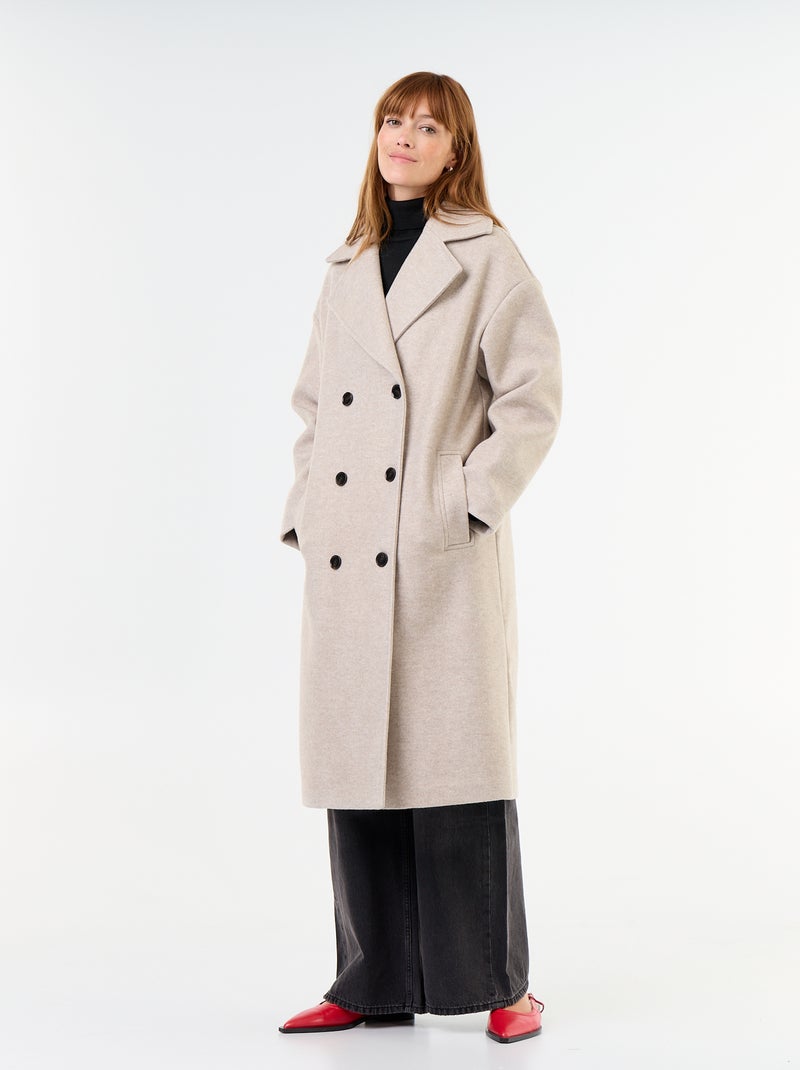 Lange jas met wollook en reverskraag Biege - Kiabi