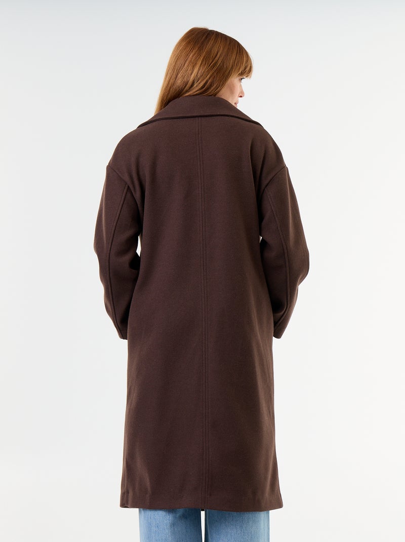 Lange jas met wollook en reverskraag Bruin - Kiabi
