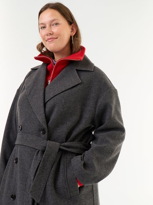 Lange jas met wollook en tailleurkraag - Kiabi