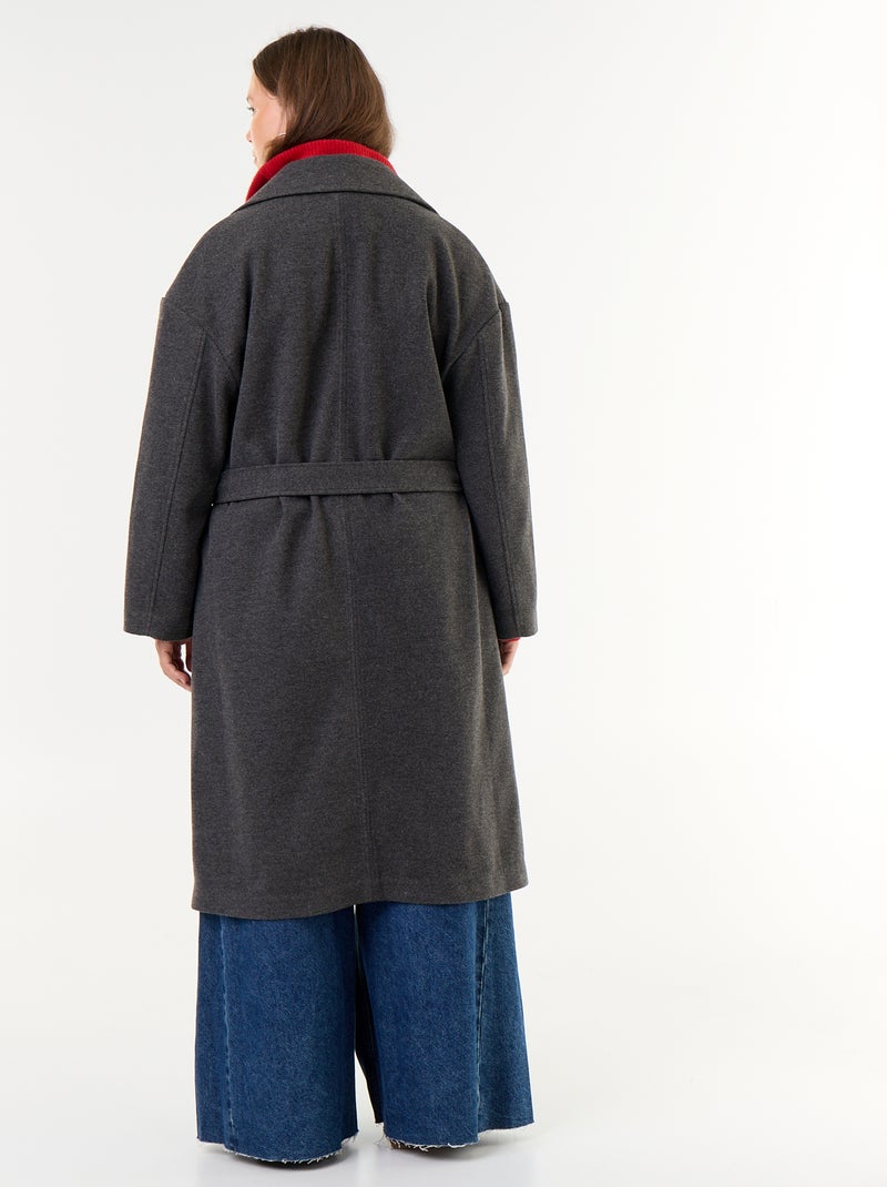 Lange jas met wollook en tailleurkraag Grijs - Kiabi