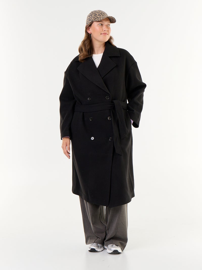 Lange jas met wollook en tailleurkraag Zwart - Kiabi