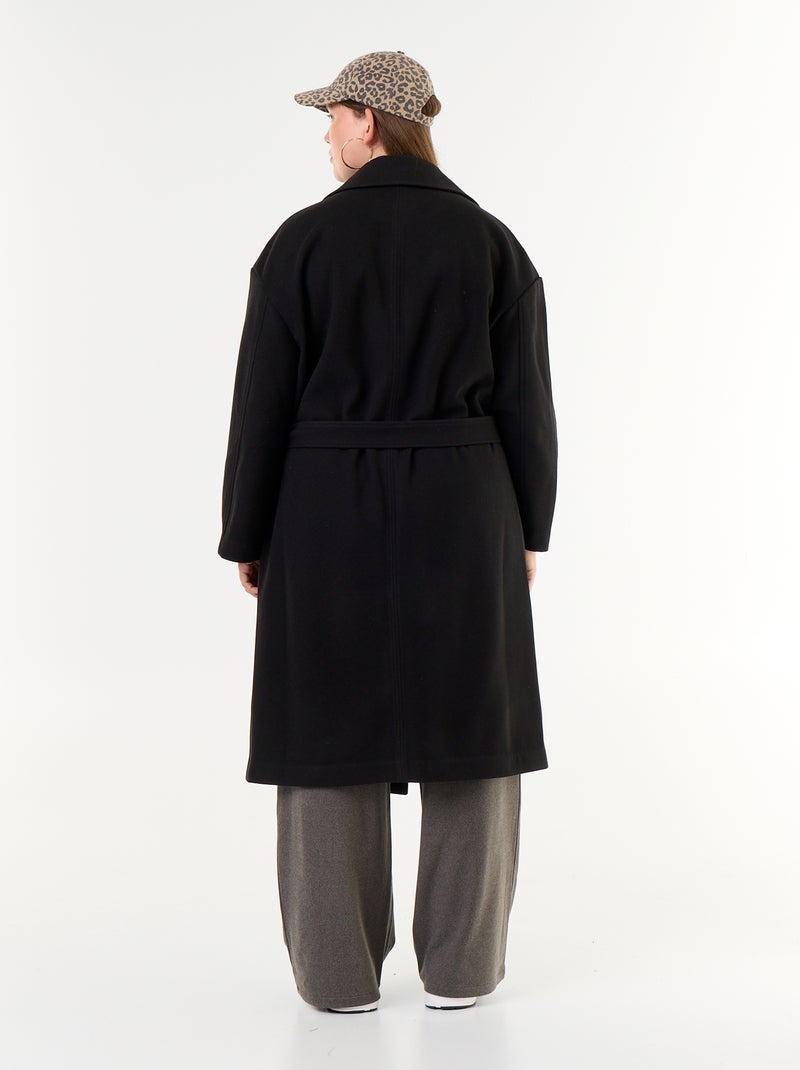 Lange jas met wollook en tailleurkraag Zwart - Kiabi