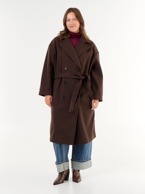 Lange jas van imitatie wol met kraag met inkeping - Kiabi