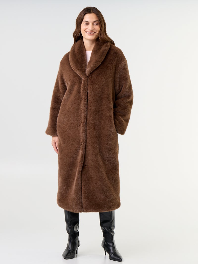 Lange jas van imitatiebont Bruin - Kiabi