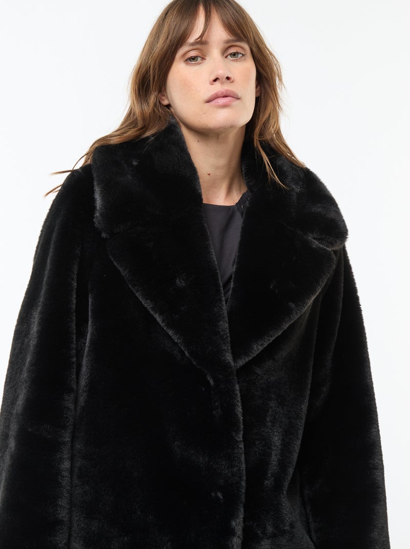 Lange jas van imitatiebont zwart - Kiabi