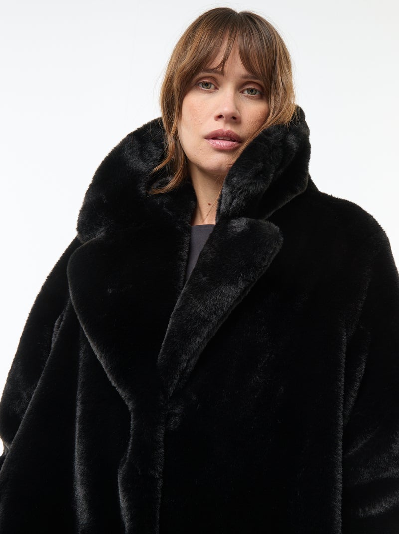 Lange jas van imitatiebont zwart - Kiabi