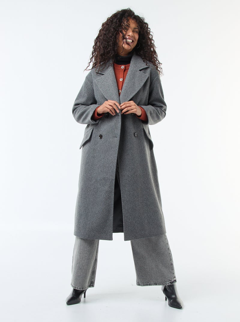 Lange jas van wolachtige stof Grijs - Kiabi