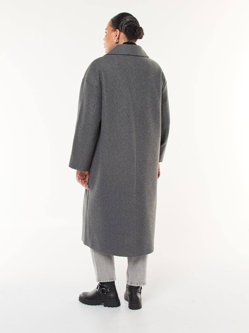 Lange jas van wolachtige stof met 2 zakken met klepje Grijs - Kiabi