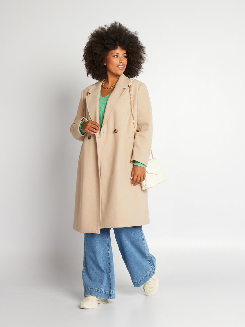 Lange jas van wollen stof beige - Kiabi
