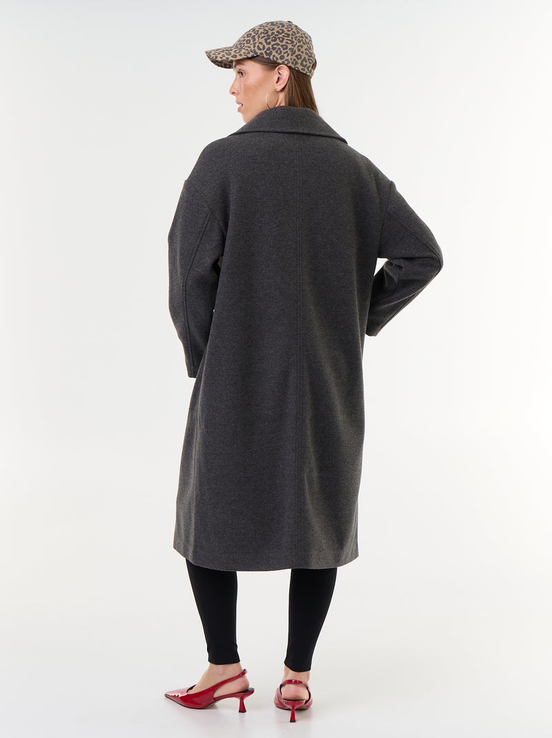 Lange jas van wollook met tailleurkraag Grijs - Kiabi