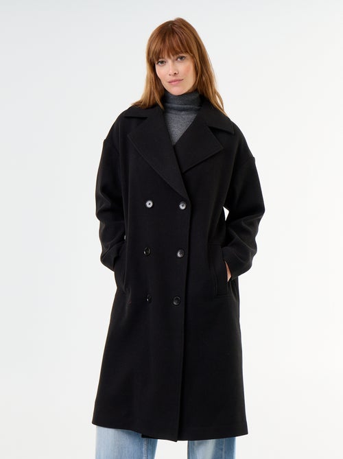 Lange jas van wollook met tailleurkraag - Kiabi