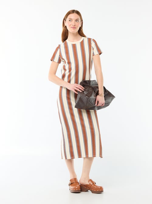 Lange jersey jurk met korte mouwen - Kiabi