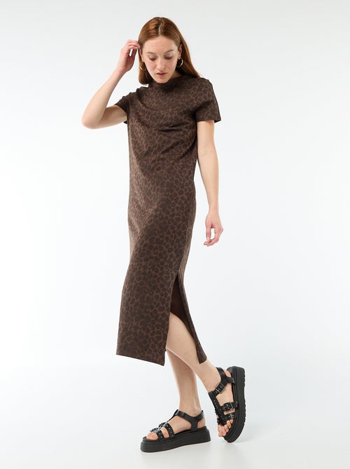 Lange jersey jurk met korte mouwen - Kiabi