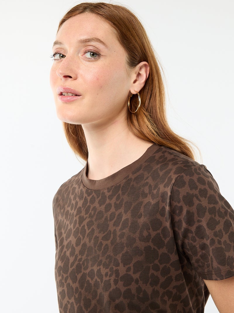 Lange jersey jurk met korte mouwen Bruin - Kiabi