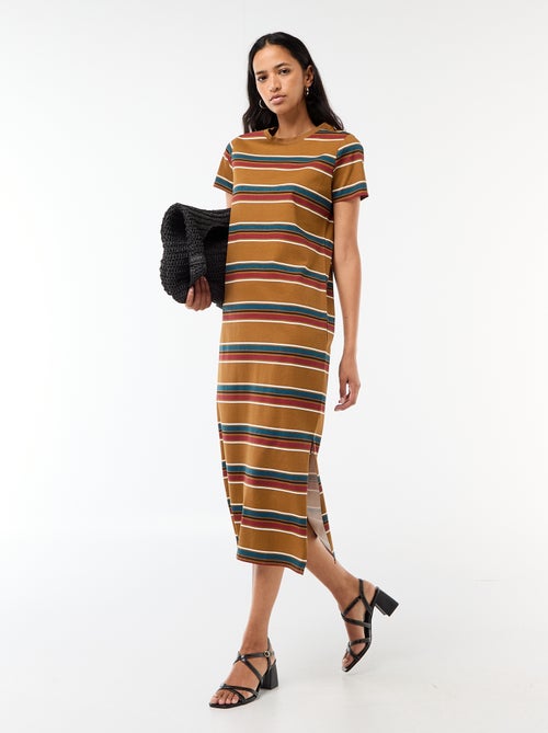 Lange jersey jurk met korte mouwen - Kiabi