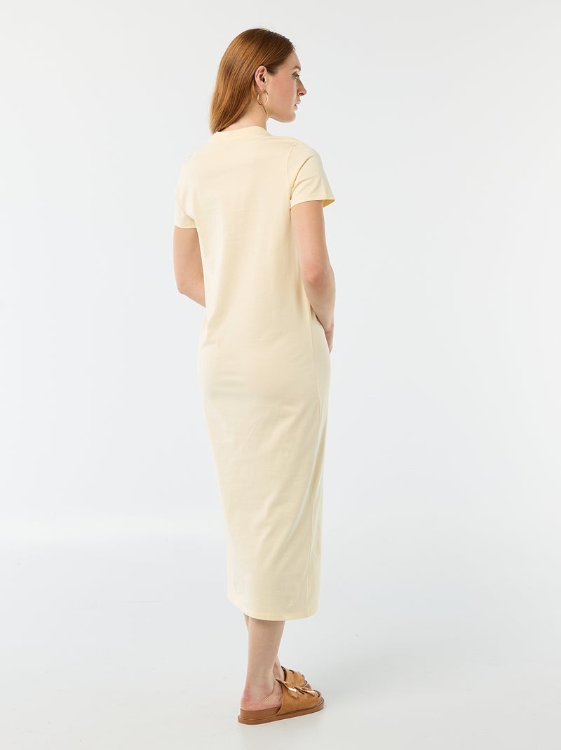 Lange jersey jurk met korte mouwen Geel - Kiabi