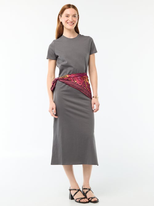 Lange jersey jurk met korte mouwen - Kiabi