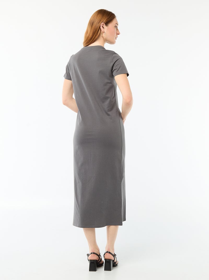 Lange jersey jurk met korte mouwen Grijs - Kiabi