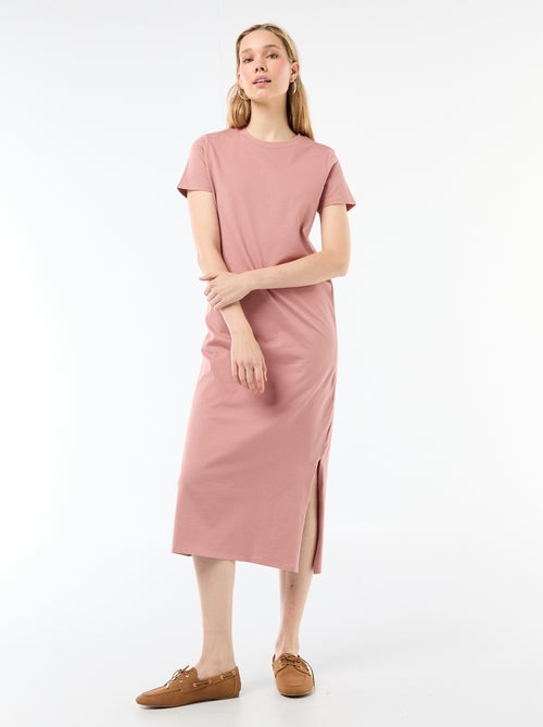 Lange jersey jurk met korte mouwen - Kiabi