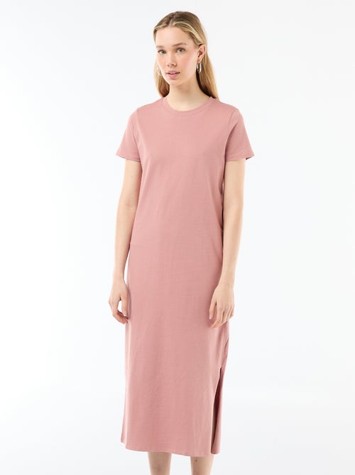 Lange jersey jurk met korte mouwen - Kiabi