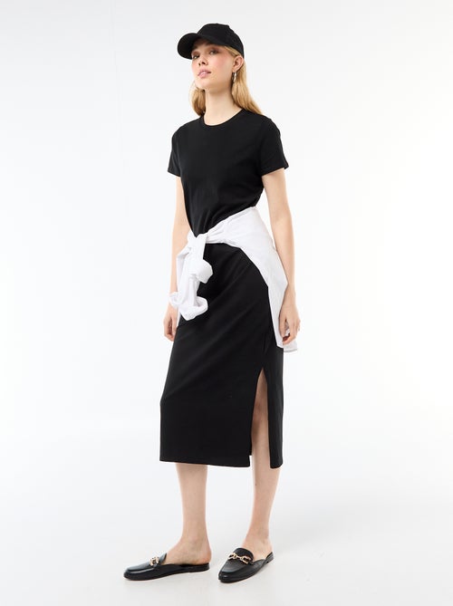 Lange jersey jurk met korte mouwen - Kiabi