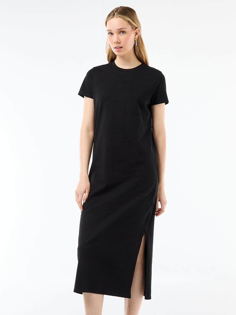 Lange jersey jurk met korte mouwen Zwart - Kiabi
