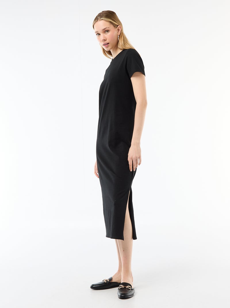 Lange jersey jurk met korte mouwen Zwart - Kiabi