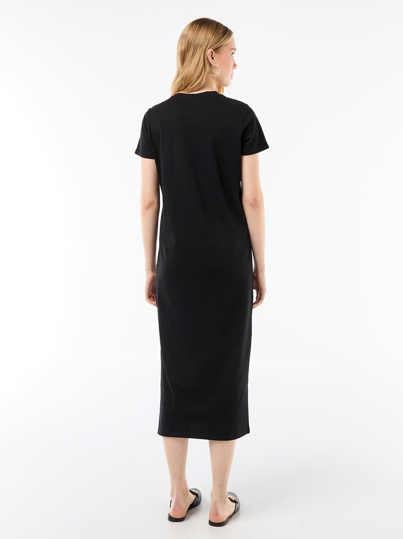 Lange jersey jurk met korte mouwen Zwart - Kiabi