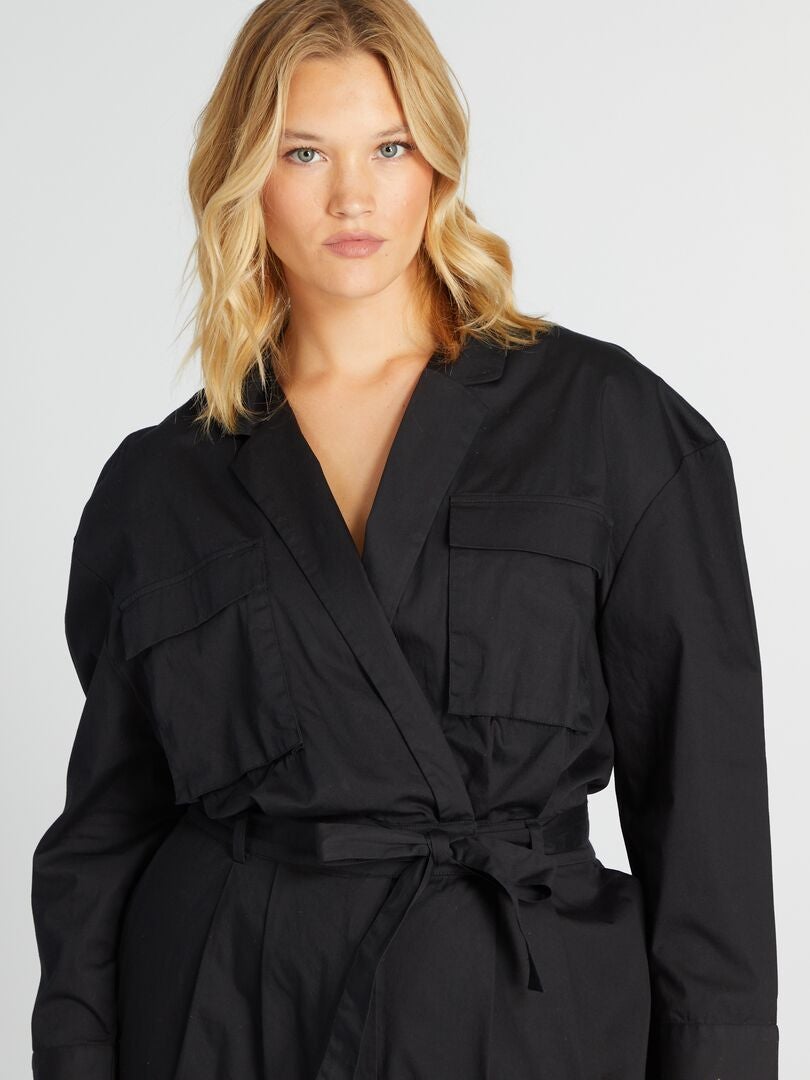 Lange jumpsuit met ceintuur ECHT ZWART - Kiabi
