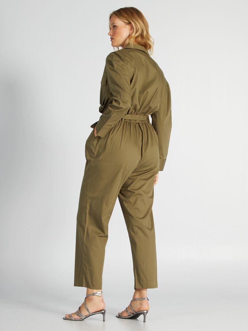 Lange jumpsuit met ceintuur GROEN VERBRAND - Kiabi