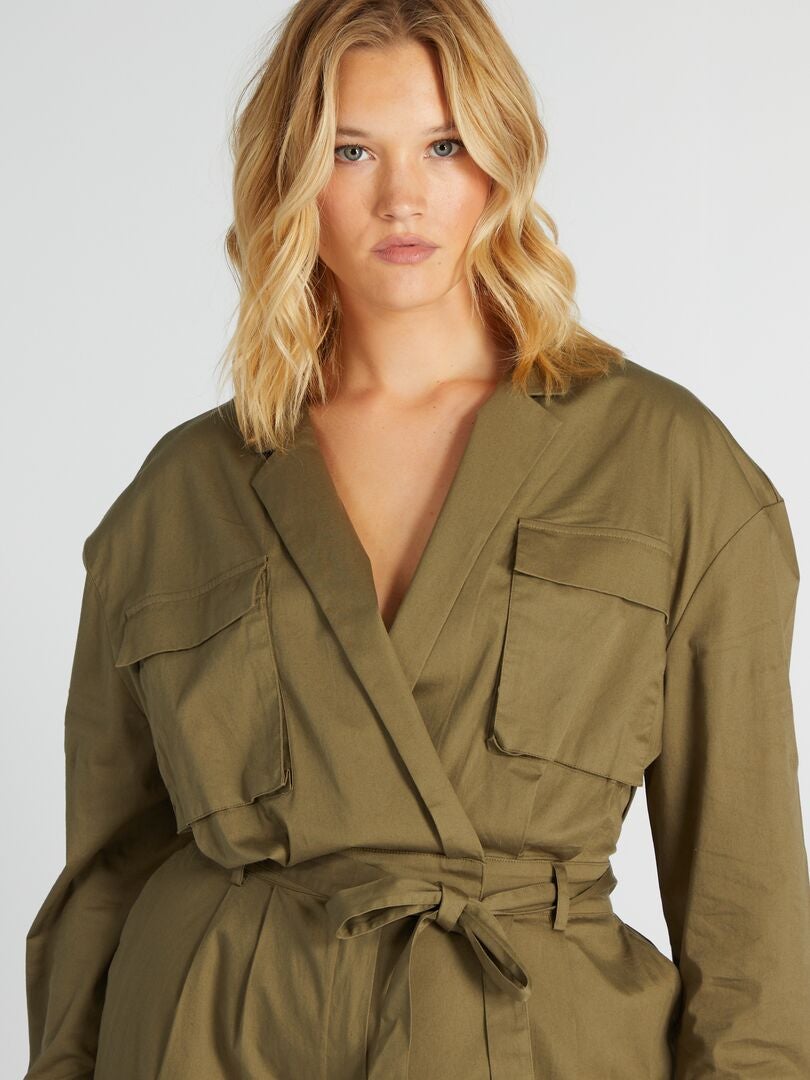 Lange jumpsuit met ceintuur GROEN VERBRAND - Kiabi
