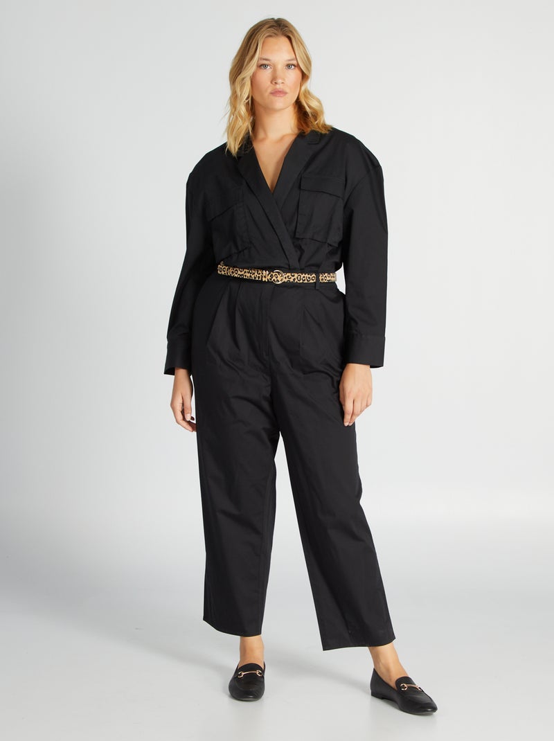 Lange jumpsuit met ceintuur ZWART - Kiabi
