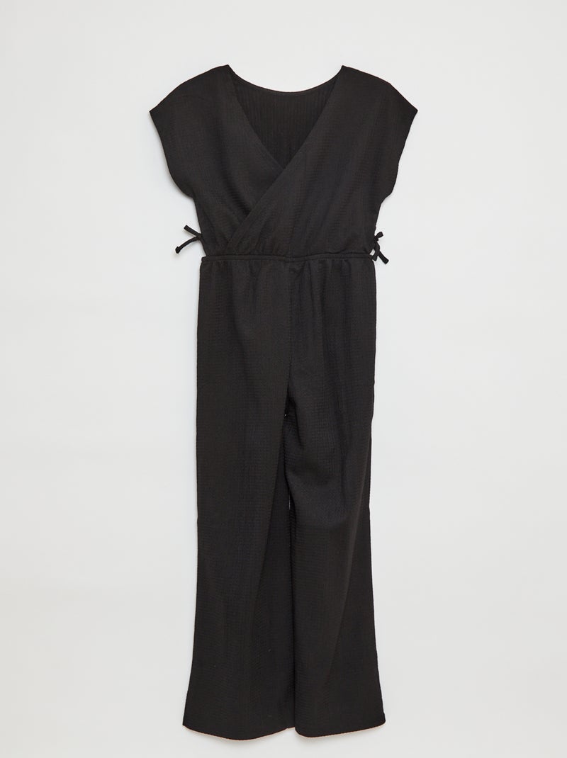 Lange jumpsuit met korte mouw zwart - Kiabi
