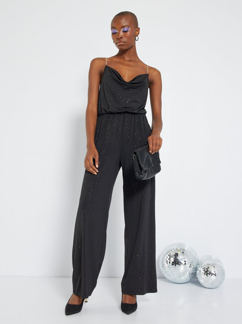 Lange jumpsuit met pailletten ZWART - Kiabi