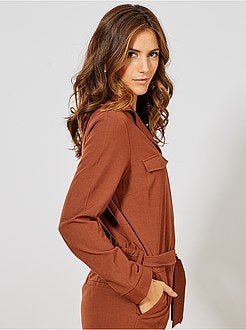 Lange jumpsuit met pyjamakraag - Kiabi