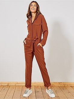 Lange jumpsuit met pyjamakraag - Kiabi