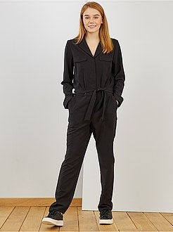 Lange jumpsuit met pyjamakraag - Kiabi