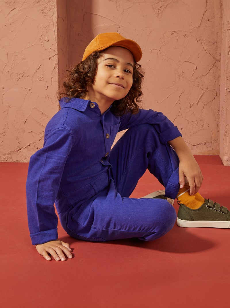 Lange jumpsuit van gemengd linnen - Uniseks BLAUW - Kiabi