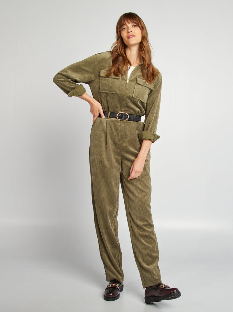 Lange jumpsuit van velours KAKI - Kiabi