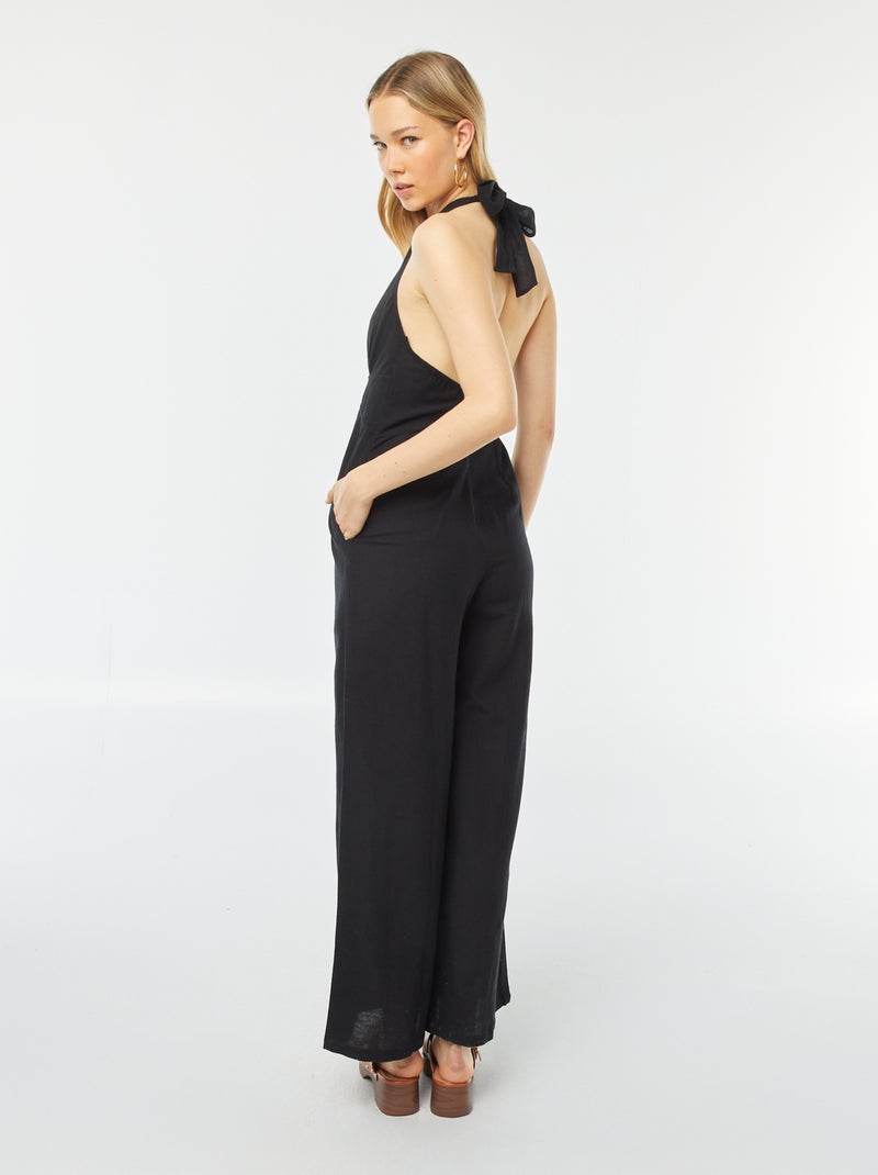Lange jumpsuit zonder mouwen met strikkoordjes zwart - Kiabi